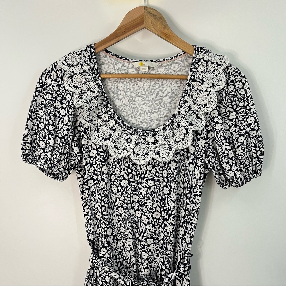 BODEN US 2R Trim Detail Jersey Midi Dress navy blue floral 0521 - Picture 5 of 15